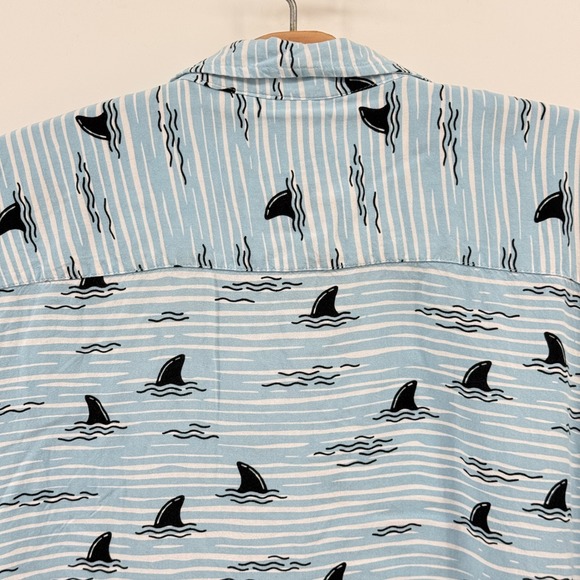 VSTR Premium Mens XL Shark Fin Stripe Button Up Shirt Blue Short Sleeve Viscose - Picture 8 of 12